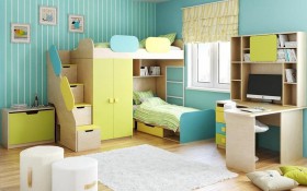 Детская комната Смайли (Желтый/Голубой/Зеленый/корпус Клен) в Якутске - yakutsk.katalogmebeli.com | фото 2