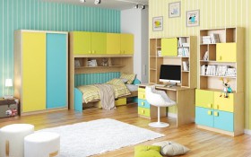 Детская комната Смайли (Желтый/Голубой/Зеленый/корпус Клен) в Якутске - yakutsk.katalogmebeli.com | фото 3