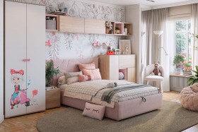 Комплект детской мебели Алина К2 Дуб мария/белый/нежно-розовый велюр в Якутске - yakutsk.katalogmebeli.com | фото