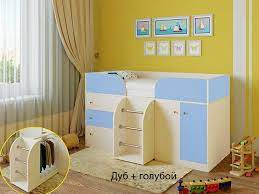 Кровать-чердак Малыш-4 Дуб молочный/Голубой в Якутске - yakutsk.katalogmebeli.com | фото 1