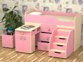 Кровать детская Фея 1.6 Дуб молочный/Розовый в Якутске - yakutsk.katalogmebeli.com | фото