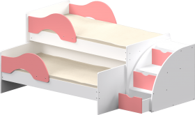 Кровать детская Матрешка выкатная с лестницей  Белый/Розовый в Якутске - yakutsk.katalogmebeli.com | фото