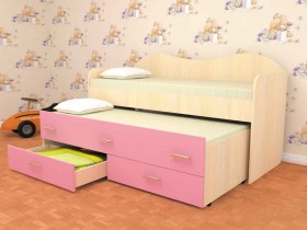 Кровать детская Нимфа двухместная 2.0 Дуб молочный/Розовый в Якутске - yakutsk.katalogmebeli.com | фото
