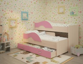 Кровать детская Радуга 1600 Млечный дуб/Розовый в Якутске - yakutsk.katalogmebeli.com | фото