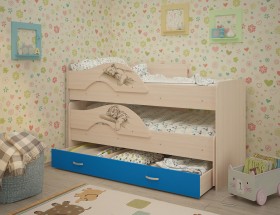 Кровать выкатная Радуга-Сафари детская 1600 Млечный дуб/Голубой в Якутске - yakutsk.katalogmebeli.com | фото