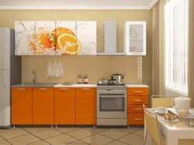 Кухонный гарнитур 1,8м Апельсин (Белый/Оранжевый металлик/Фотопечать апельсин) в Якутске - yakutsk.katalogmebeli.com | фото