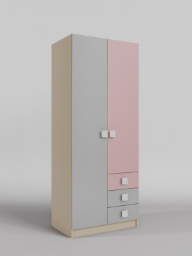 Шкаф 2-х створчатый с ящиками Грэйси (Розовый/Серый/корпус Клен) в Якутске - yakutsk.katalogmebeli.com | фото