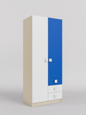 Шкаф 2-х створчатый с ящиками Скай (Синий/Белый/корпус Клен) в Якутске - yakutsk.katalogmebeli.com | фото
