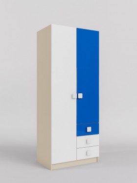Шкаф 2-х створчатый с ящиками Скай люкс (Синий/Белый/корпус Клен) в Якутске - yakutsk.katalogmebeli.com | фото