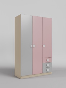 Шкаф 3-х створчатый с ящиками Грэйси (Розовый/Серый/корпус Клен) в Якутске - yakutsk.katalogmebeli.com | фото