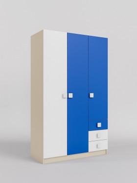 Шкаф 3-х створчатый с ящиками Скай (Синий/Белый/корпус Клен) в Якутске - yakutsk.katalogmebeli.com | фото