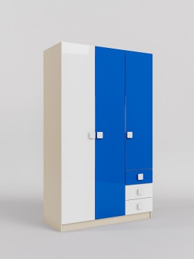 Шкаф 3-х створчатый с ящиками Скай люкс (Синий/Белый/корпус Клен) в Якутске - yakutsk.katalogmebeli.com | фото