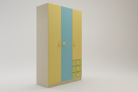 Шкаф 3-х створчатый с ящиками Смайли (Желтый/Голубой/Зеленый/корпус Клен) в Якутске - yakutsk.katalogmebeli.com | фото