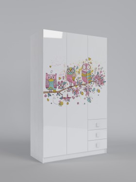 Шкаф 3-х створчатый с ящиками Совушки (Белый/корпус Выбеленное дерево) в Якутске - yakutsk.katalogmebeli.com | фото