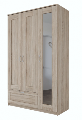 Шкаф трехдверный Сириус с зеркалом и 1 ящиком дуб сонома в Якутске - yakutsk.katalogmebeli.com | фото