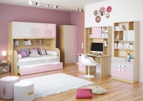 Система хранения над кроватью Грэйси (Розовый/Серый/корпус Клен) в Якутске - yakutsk.katalogmebeli.com | фото 3