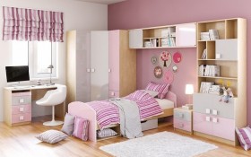 Система хранения над кроватью Грэйси (Розовый/Серый/корпус Клен) в Якутске - yakutsk.katalogmebeli.com | фото 5